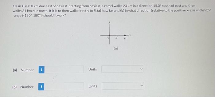 Solved Oasis B Is \\( 8.0 \\mathrm{~km} \\) Due East Of | Chegg.com