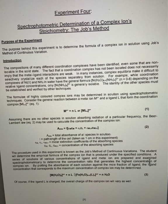 spectrophotometric determination experiment