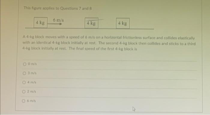 Solved This figure applies to Questions 7 and 8 6 m/s 4 kg 4 | Chegg.com