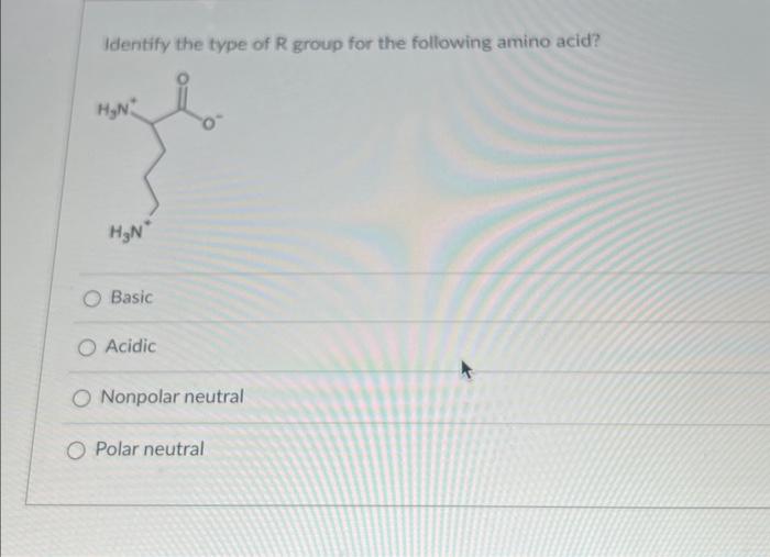 Solved Identify the type of R group for the following amino | Chegg.com