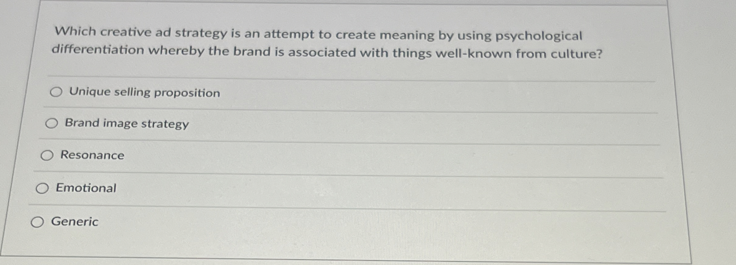 Solved Which creative ad strategy is an attempt to create | Chegg.com
