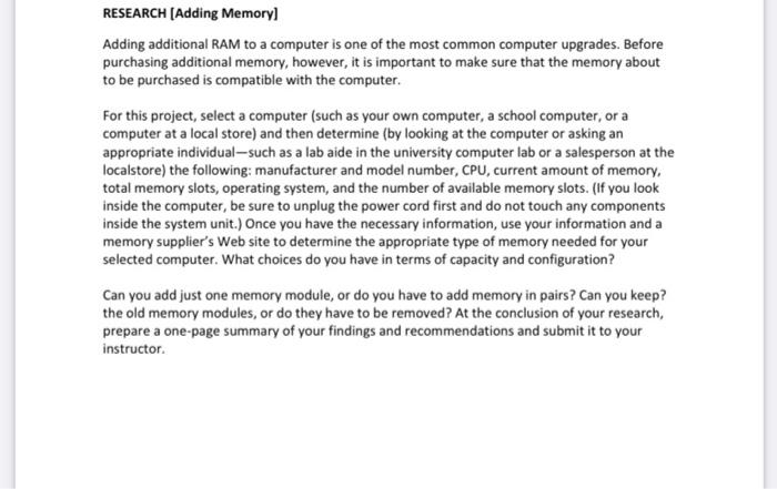 Research Adding Memory Adding Additional Ram To A Chegg Com