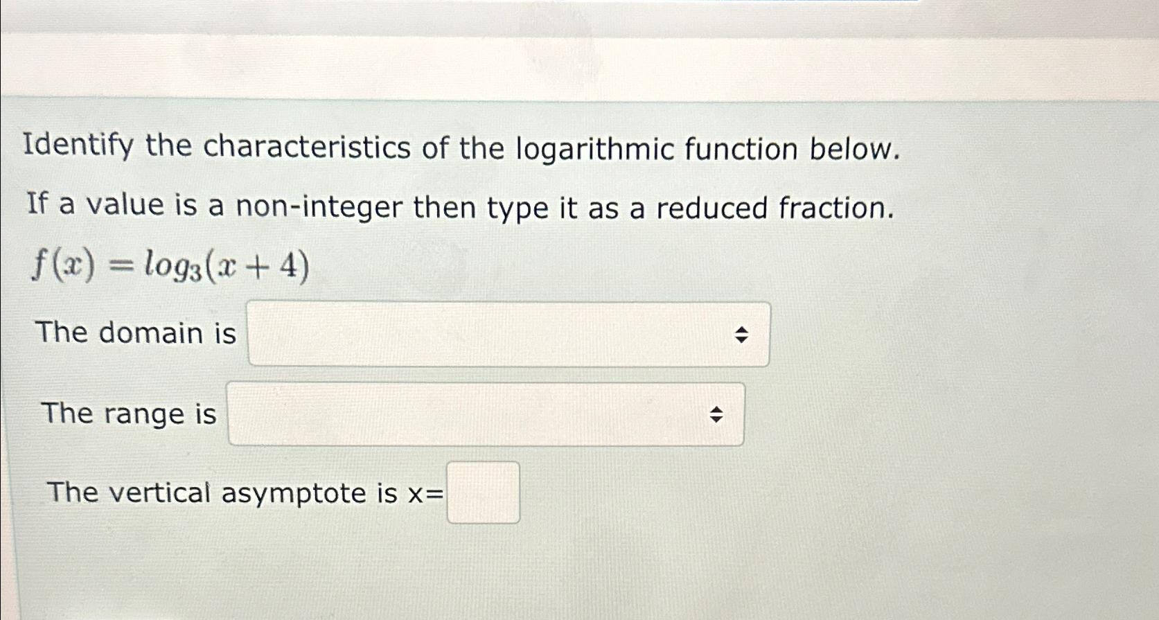 Solved Identify the characteristics of the logarithmic | Chegg.com