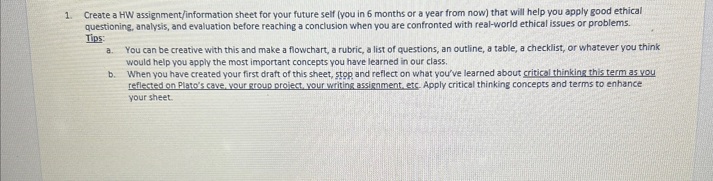 Solved Create a HW assignment/information sheet for your | Chegg.com