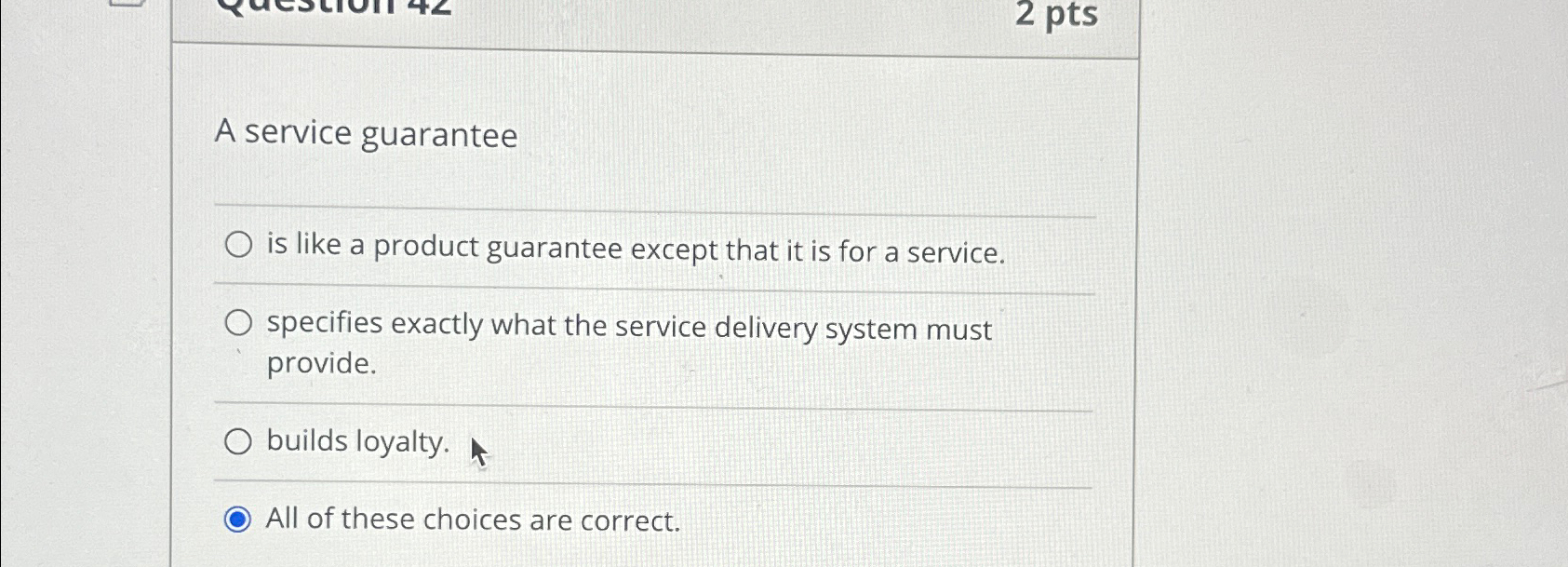 Solved A service guaranteeis like a product guarantee except | Chegg.com