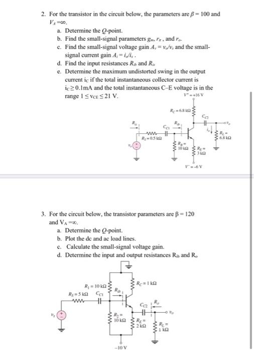 1. For the circuit below, the transistor parameters | Chegg.com