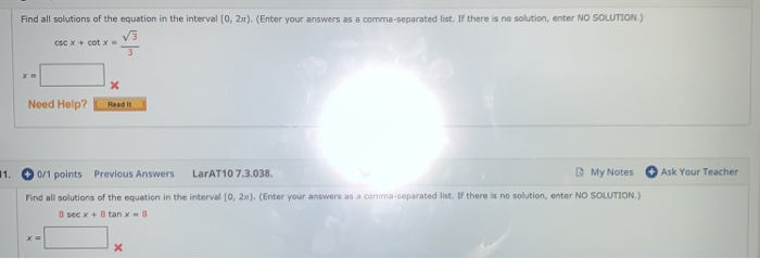 Solved My Notes Find all solutions of the equation in the | Chegg.com