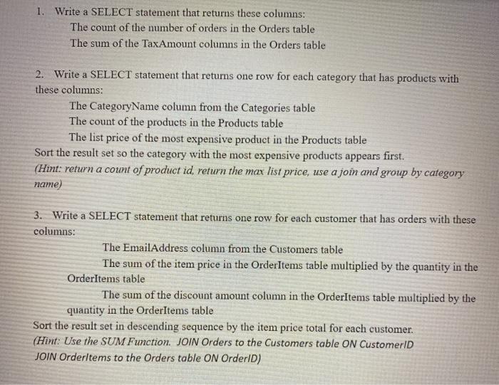 Solved 1. Write a SELECT statement that returns these | Chegg.com
