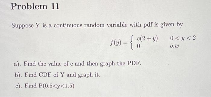 Solved Suppose Y is a continuous random variable with pdf is | Chegg.com