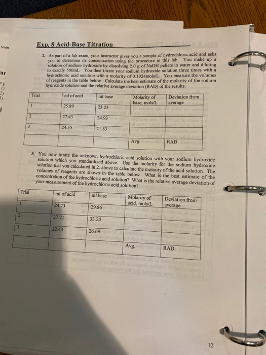 Exp. 8 AcidBase Titration PRELAB QUESTIONS 1. To