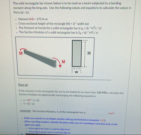 Solved The solid rectangular bar shown below is to be used | Chegg.com