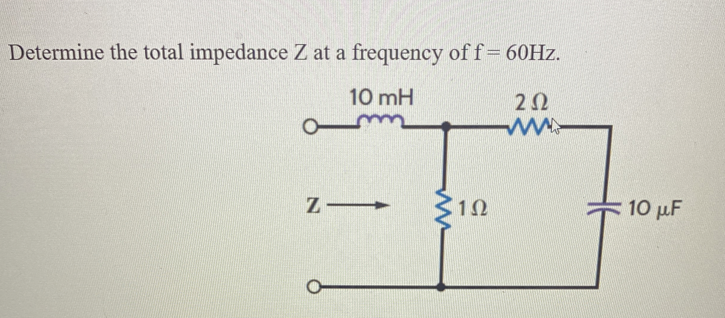 Determine the total impedance Z at a frequency of