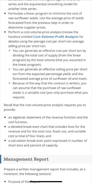 series and the exponential smoothing model for another time series. • Formulate a linear program to minimize the cost of raw 
