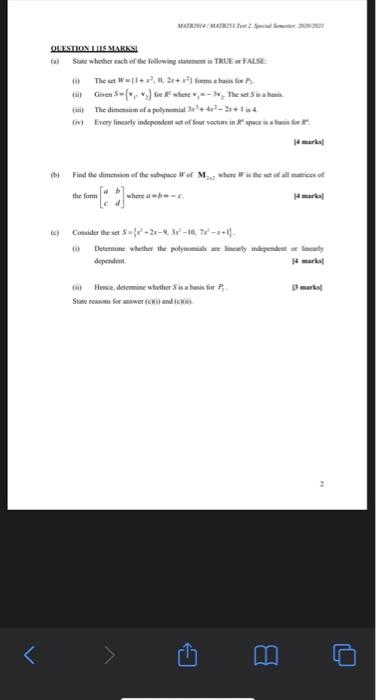 Solved MARS QUESTION ITS MARKS tal State whether each of the | Chegg.com