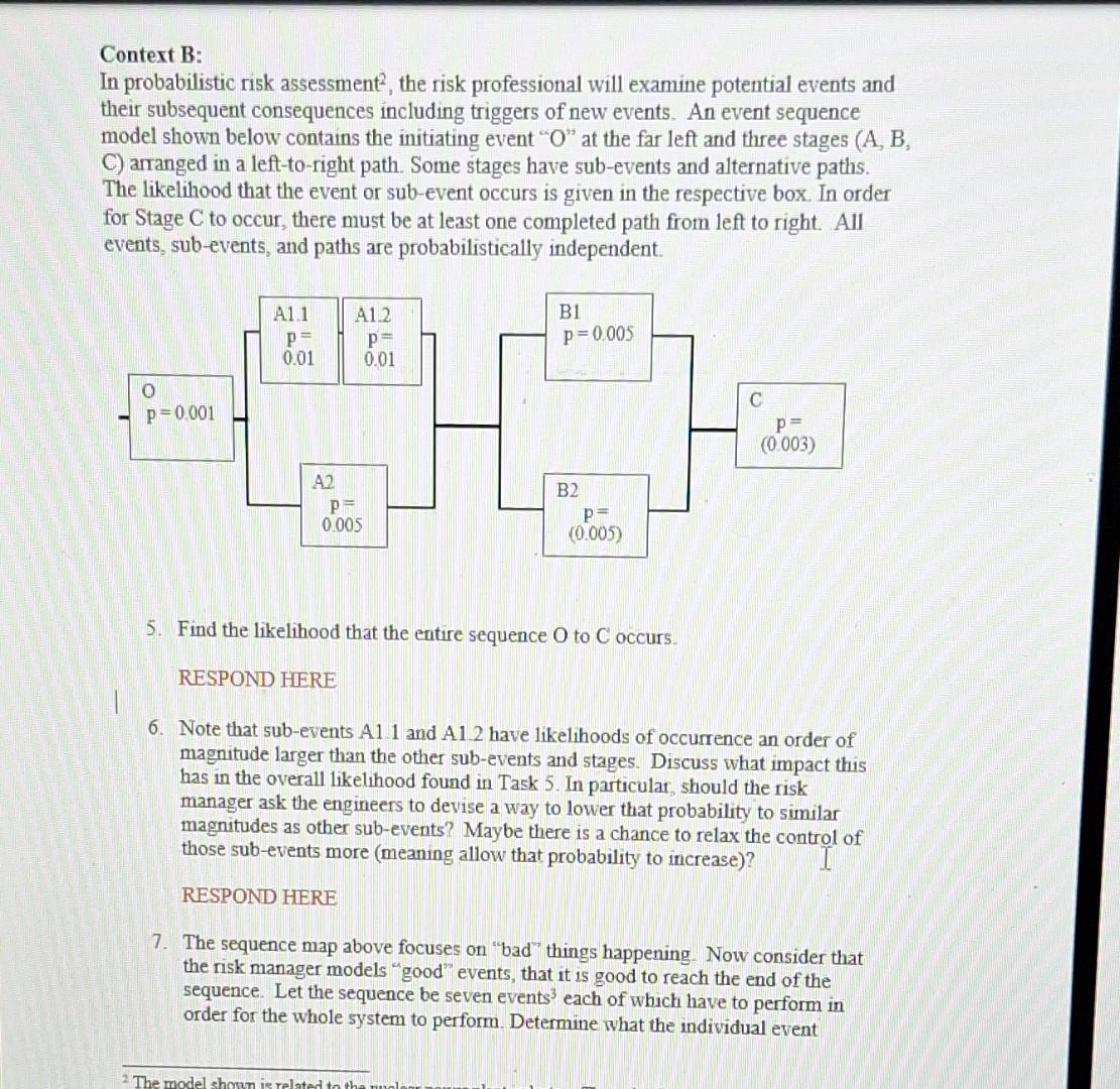 Solved Context B: In Probabilistic Risk Assessment 2, The | Chegg.com