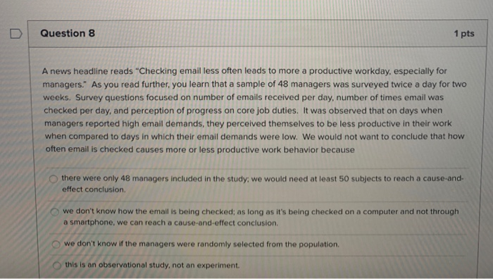 Solved Question 8 1 pts A news headline reads "Checking | Chegg.com