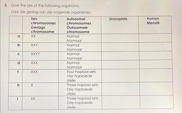 Solved 5 Give The Sex Of The Following Organisms Gee Die