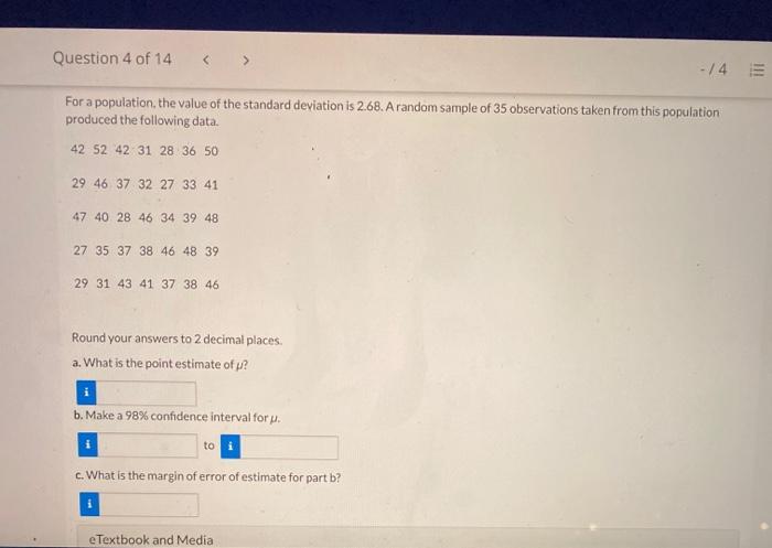 Solved Question 4 of 14 -/4 For a population, the value of | Chegg.com