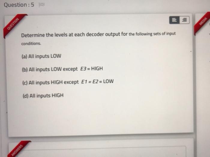 Solved Determine the levels at each decoder output for the | Chegg.com