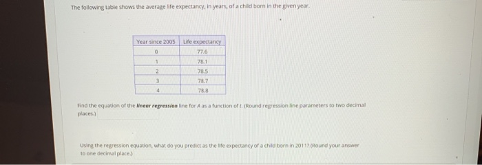 Solved The Following Table Shows The Average Life Expectancy | Chegg.com