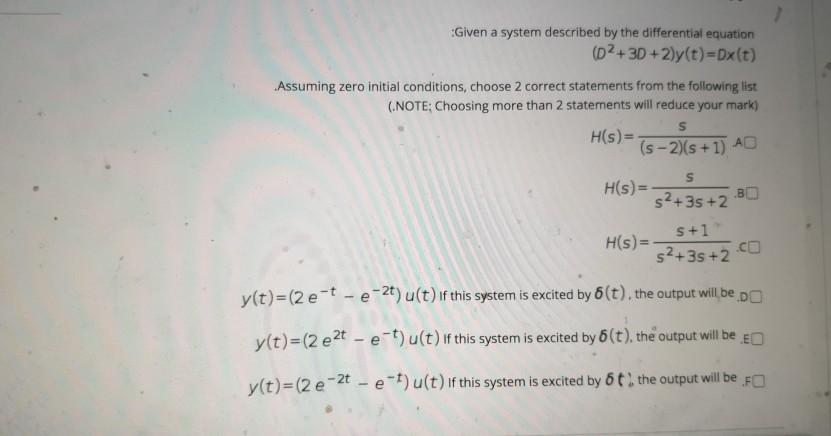Solved Given a system described by the differential equation | Chegg.com