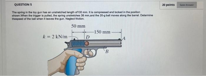 Solved The spring in the toy gun has an unstretched length | Chegg.com