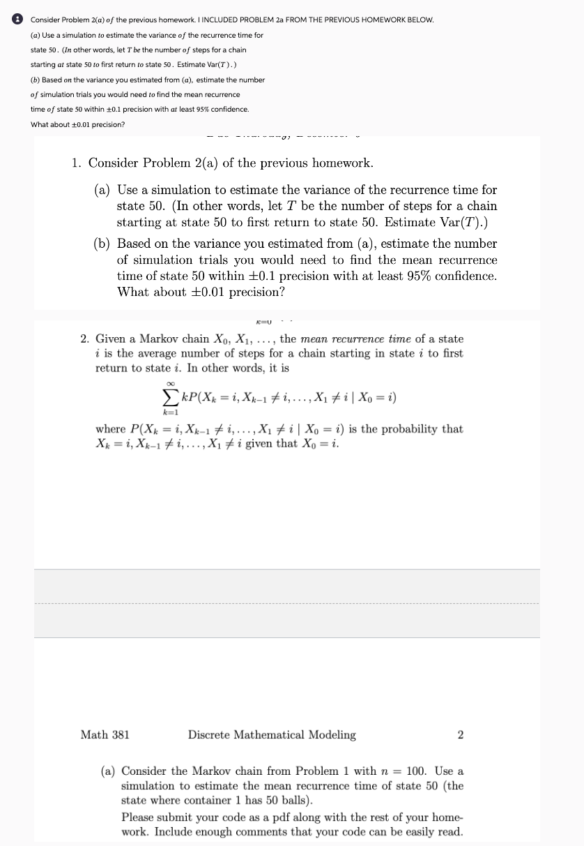 Solved Consider Problem 2(a) of ﻿the previous homework. SHOW | Chegg.com