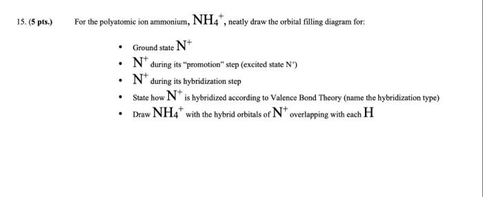 Solved 15. (5 pts.) For the polyatomic ion ammonium, NH4*, | Chegg.com