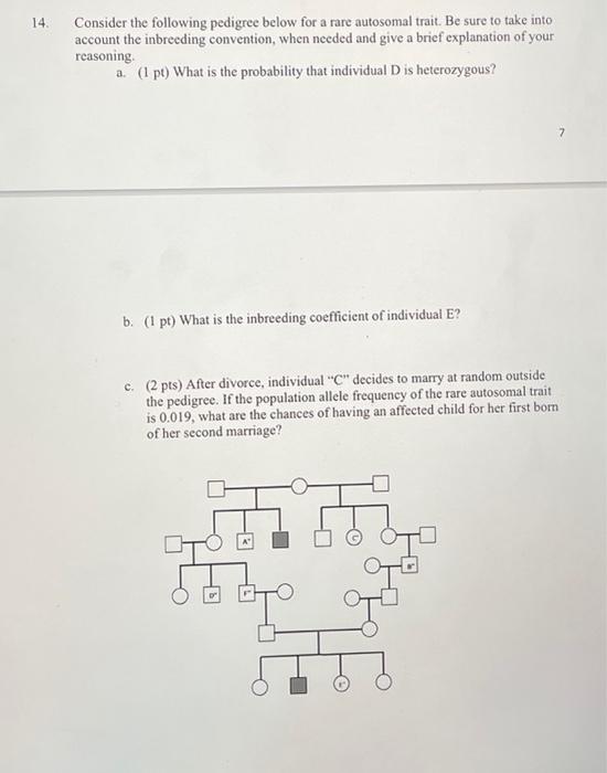 Solved 14. Consider the following pedigree below for a rare | Chegg.com
