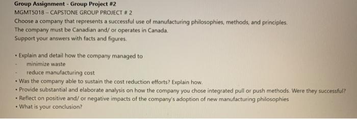 Solved Group Assignment - Group Project #2 MGMT5018 - | Chegg.com