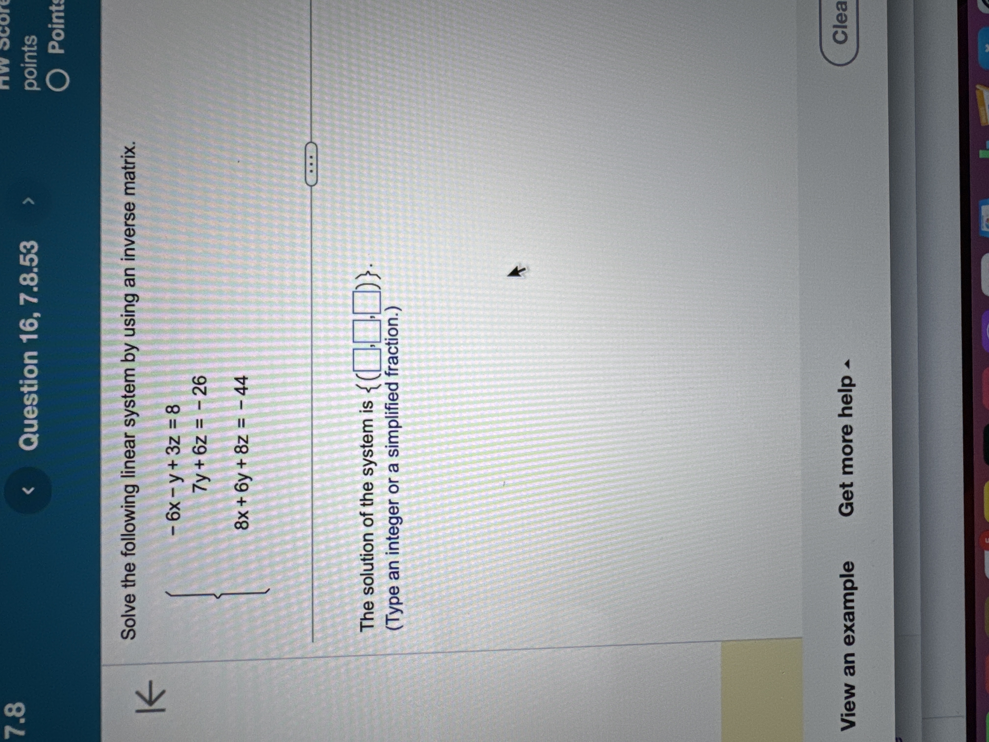 Solve the following linear system by using an inverse | Chegg.com