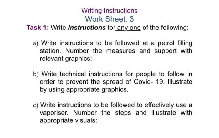 Solved Writing Instructions Work Sheet: 3 Task 1: Write | Chegg.com
