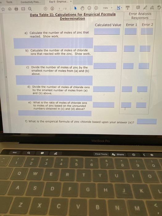 Solved 119 Empirical Formula of Zinc Chloride Data Sheet I.