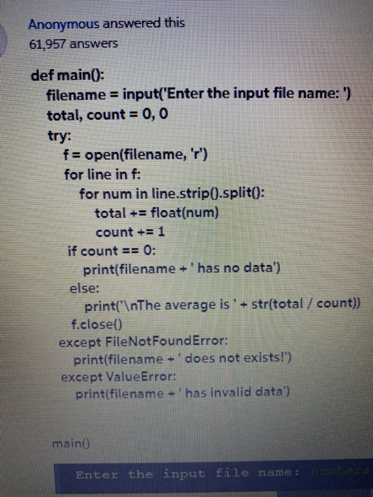 Solved Anonymous answered this 61,957 answers def main(): | Chegg.com
