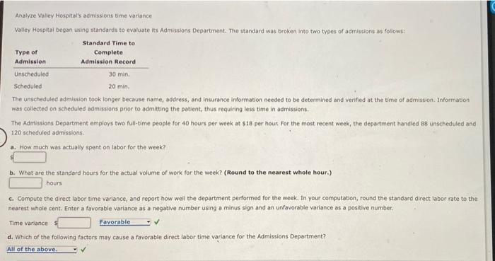 Solved C Analyze Valley Hospital's Admissions Time Variance | Chegg.com