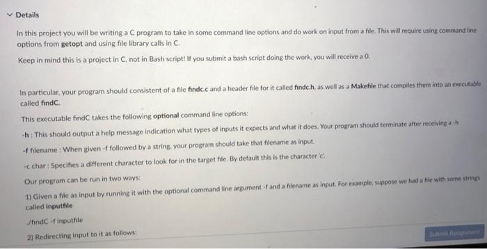 Solved In this project you will be writing a C program to | Chegg.com