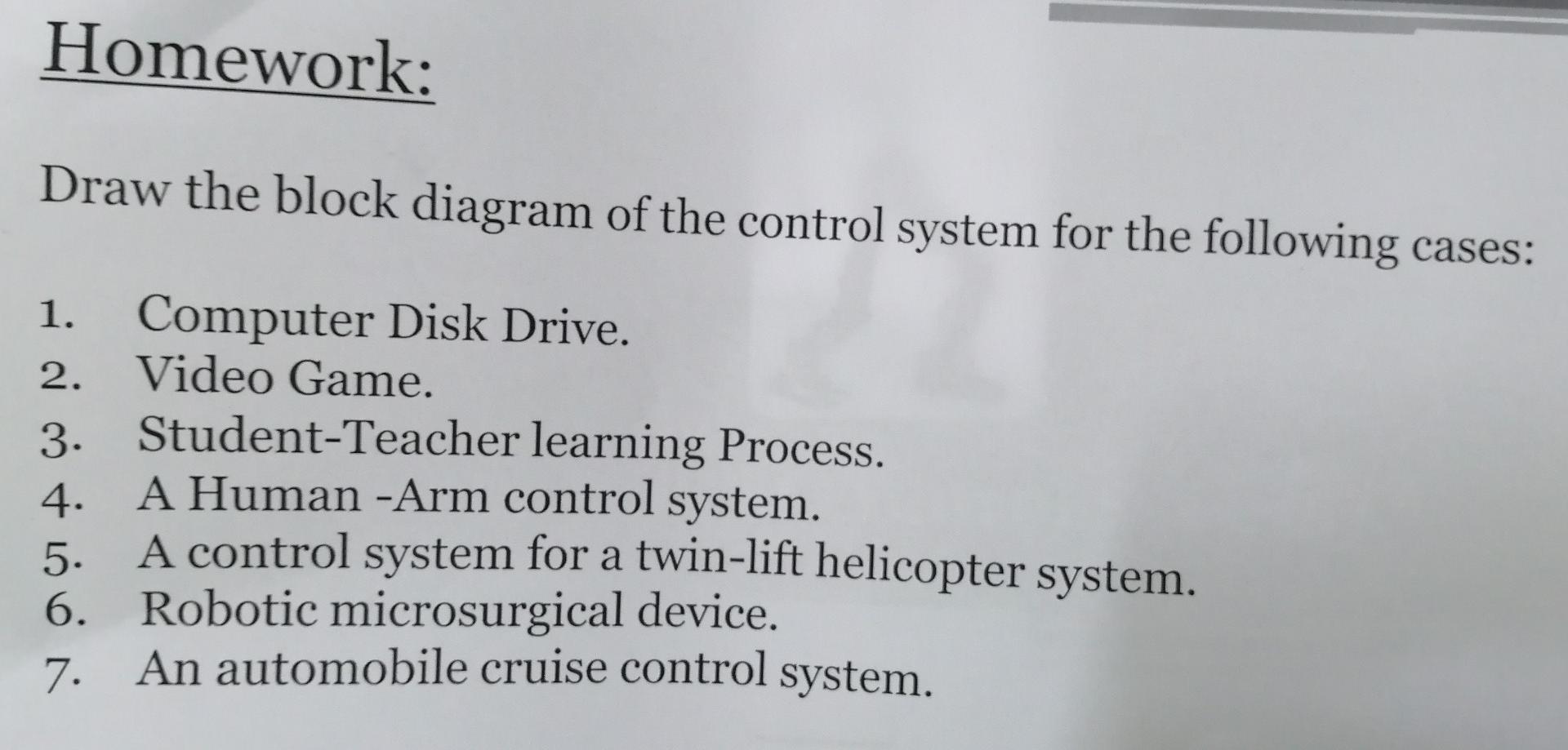 Solved Homework: Draw the block diagram of the control | Chegg.com