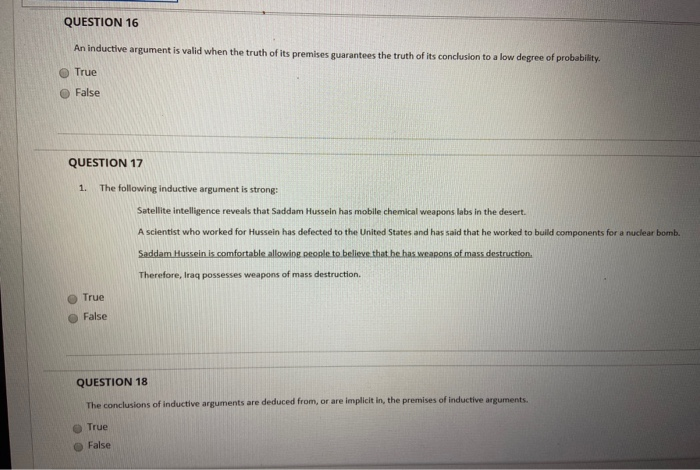 Solved QUESTION 16 An inductive argument is valid when the | Chegg.com