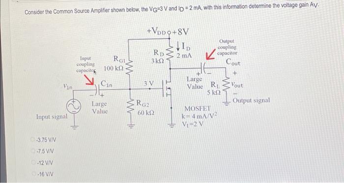 Solved Consider the Common Source Amplifier shown below, the | Chegg.com