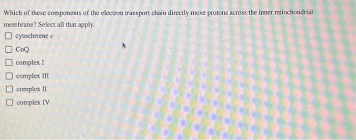 Solved Which of these components of the electron transport | Chegg.com