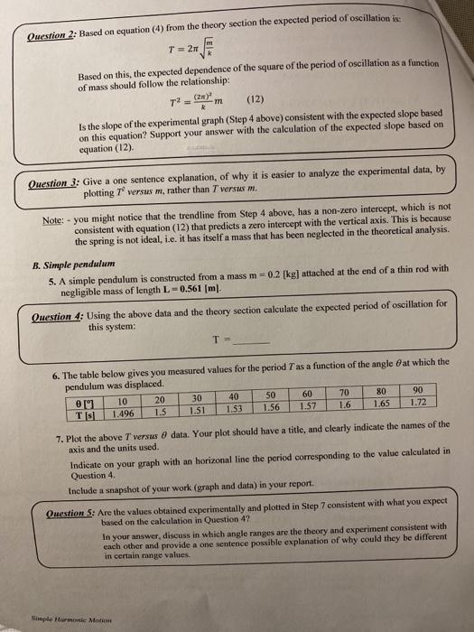 Solved Simple Harmonic Motion (Deadline to submit your | Chegg.com