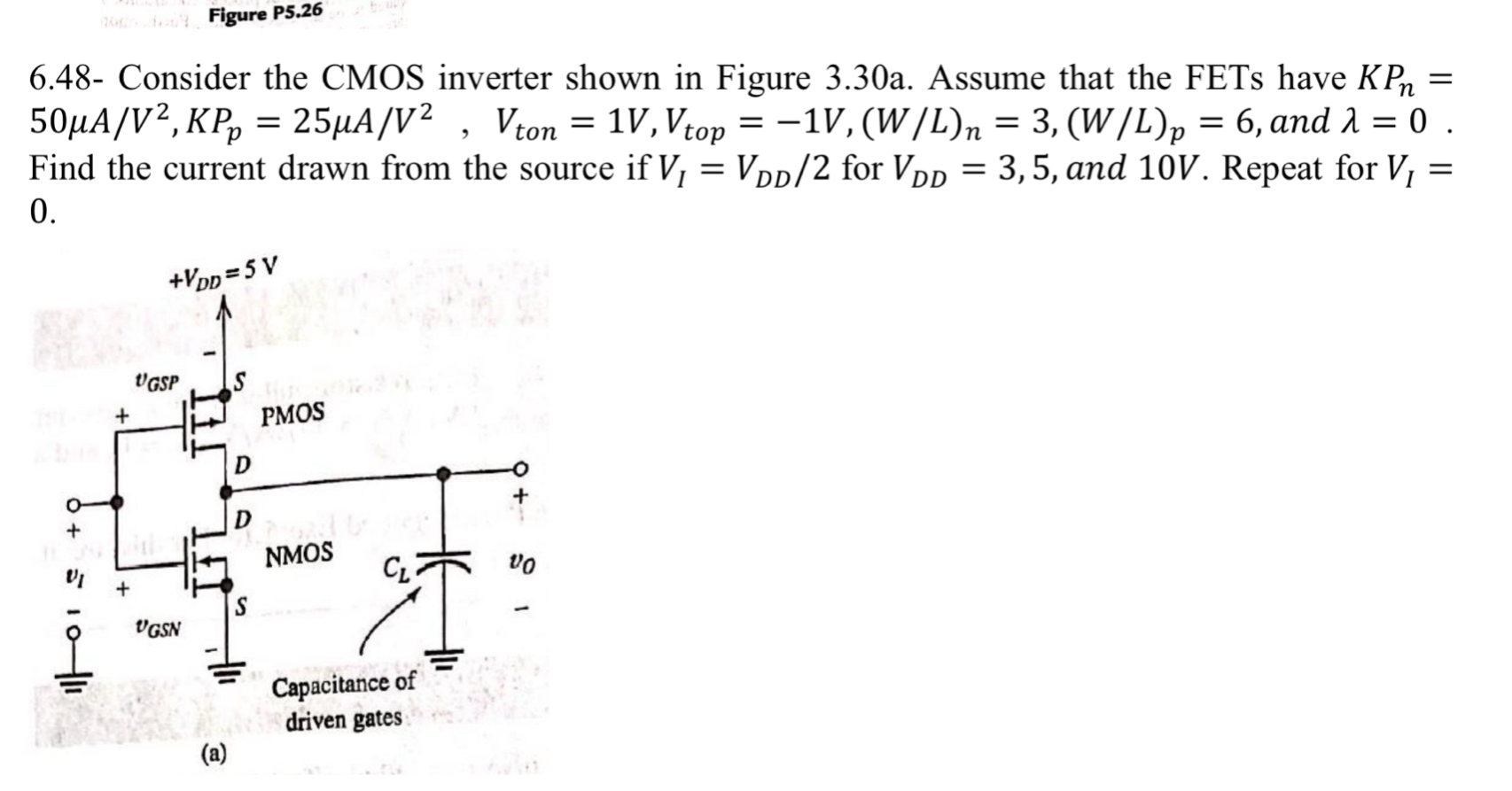 Solved Figure P5.266.48- ﻿Consider the CMOS inverter shown | Chegg.com