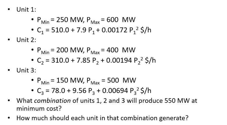Solved Take Home - Unit 1: - PMin =250MW,PMax =600MW - | Chegg.com