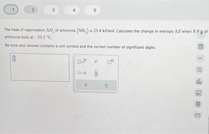 Solved The heat of vaporization ΔHv of ammonia (NH3) is 23.4 | Chegg.com