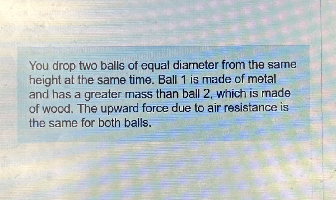 Solved You drop two balls of equal diameter from the | Chegg.com
