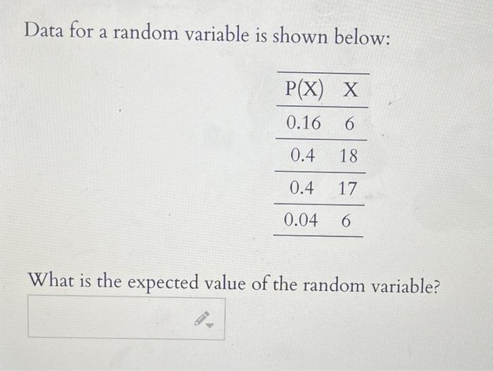 Solved Data for a random variable is shown below: What is | Chegg.com