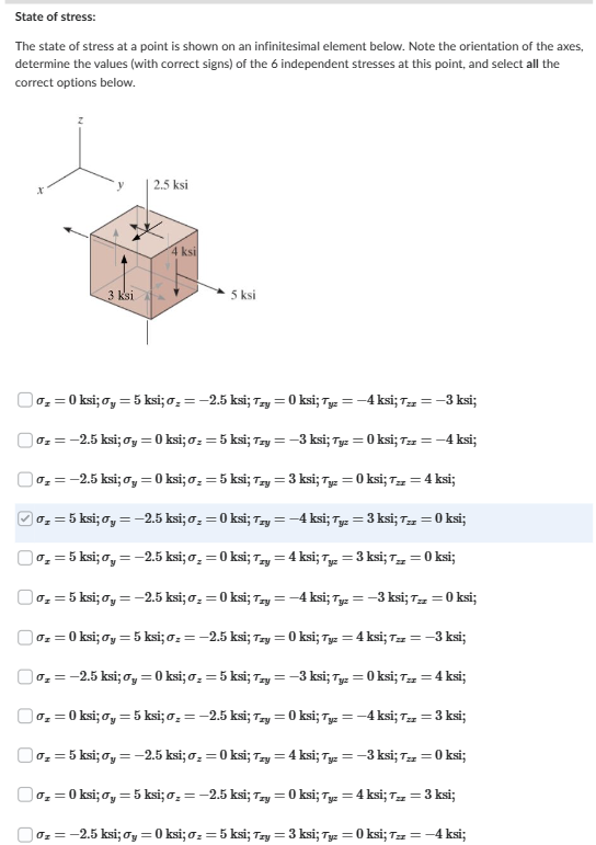 Solved Answer Please!!State Of Stress:The State Of Stress At | Chegg.com