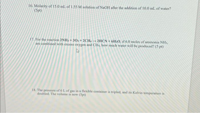 Solved 16. Molarity of 15.0 mL of 1.55 M solution of NaOH | Chegg.com