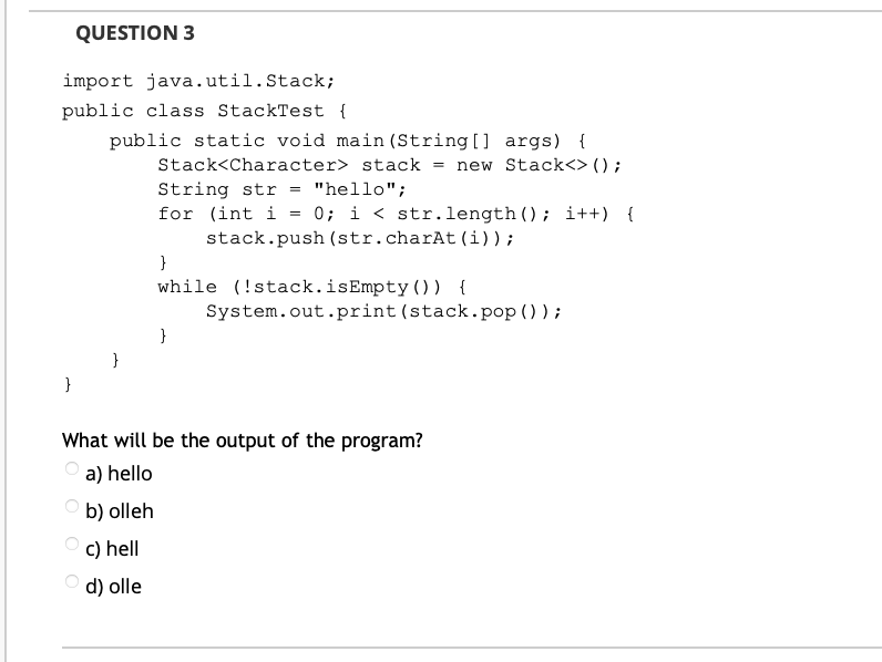 Solved QUESTION 3```import java.util.Stack;public class | Chegg.com image.