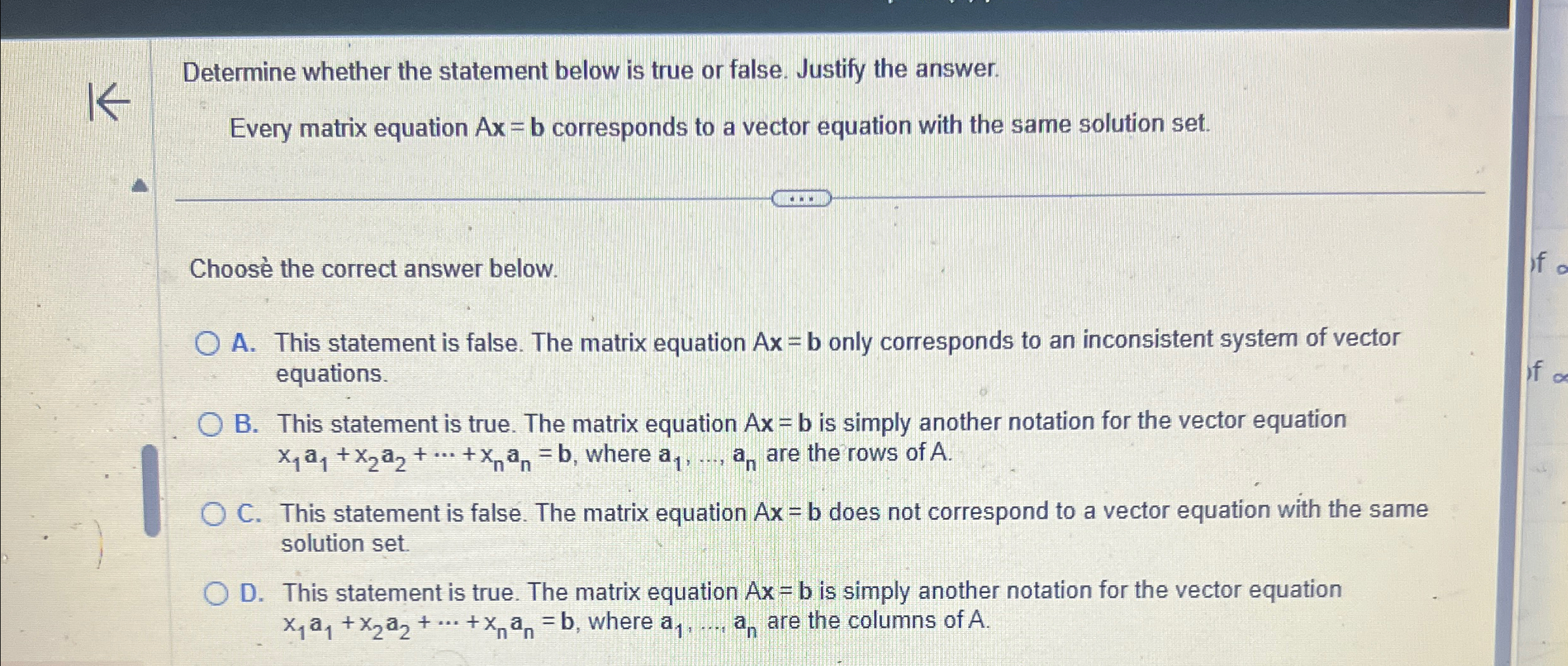Solved Determine whether the statement below is true or | Chegg.com